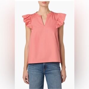Joe's Jeans Coral Ruffle Sleeve Split-Neck Blouse